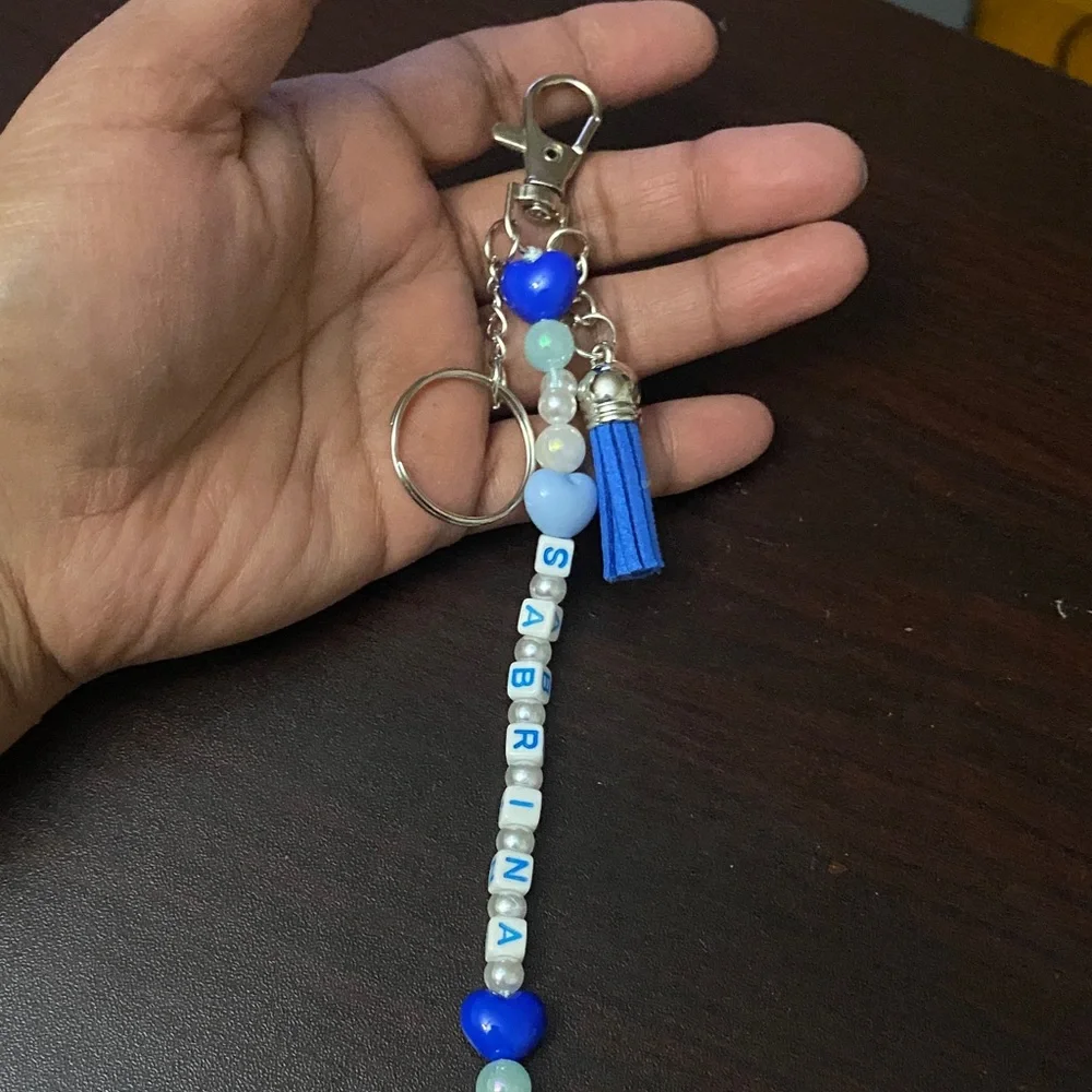 Keychain beabed purse charm with personalized Name